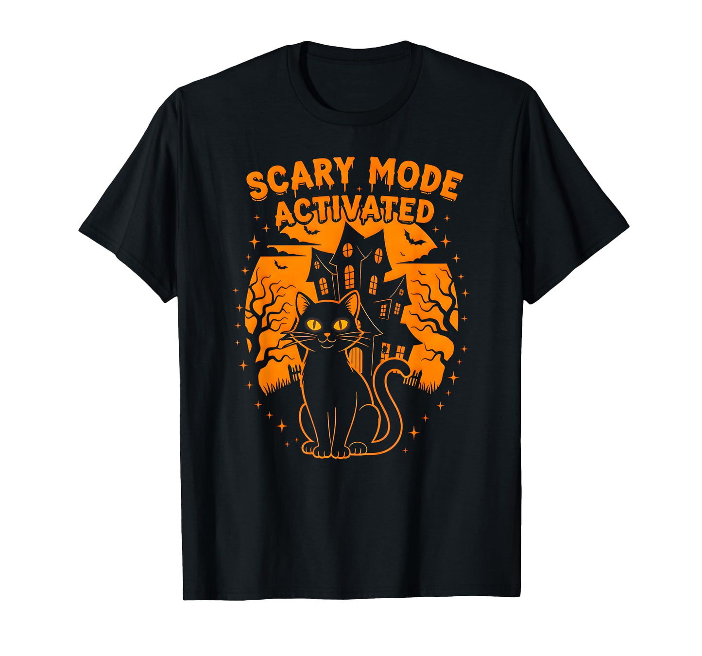 Scary Mode Halloween Cat Shirt Spooky Haunted Tee T-Shirt