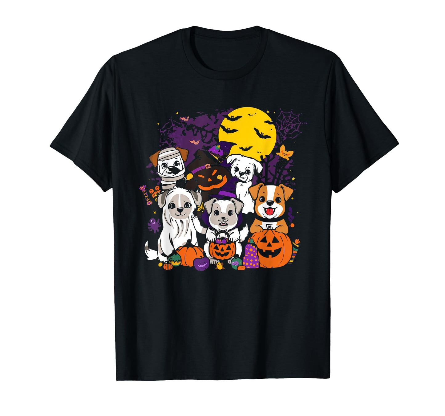 Cute Mummy Witch Ghost Halloween Dog Costume Men Women Kids T-Shirt
