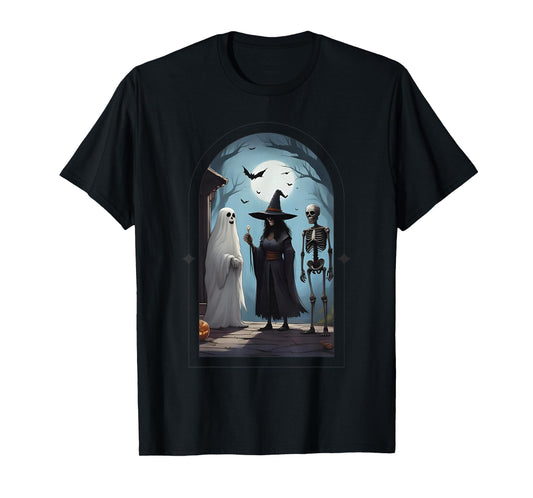 Fantasy Witch, Ghost and Skeleton, Bats, Halloween T-Shirt