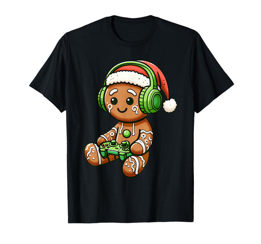 Christmas Gamer Gingerbread Santa Hat Xmas Gaming Men Boys T-Shirt