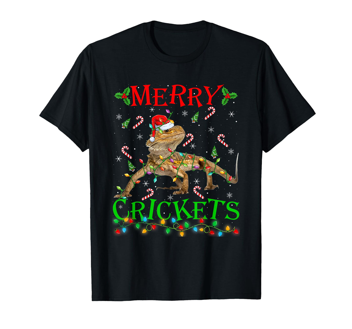Bearded Dragon Christmas Lights Merry Crickets Lizard Xmas T-Shirt