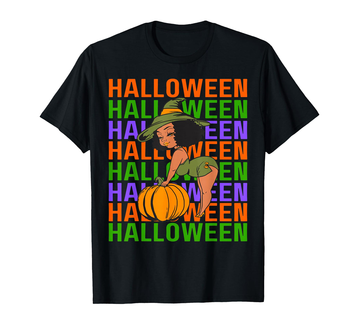 Funny Melanin Halloween Black Girl Magic Scary Witch Costume T-Shirt