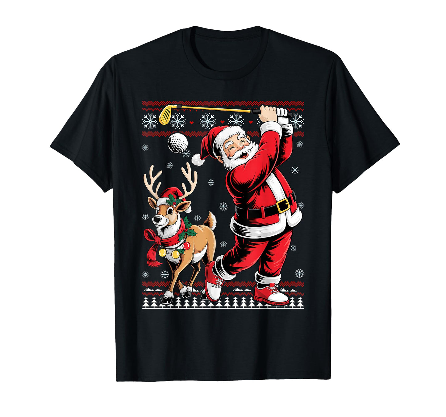 Santa Playing Golf Christmas Pajama Reindeer Golfer Xmas T-Shirt