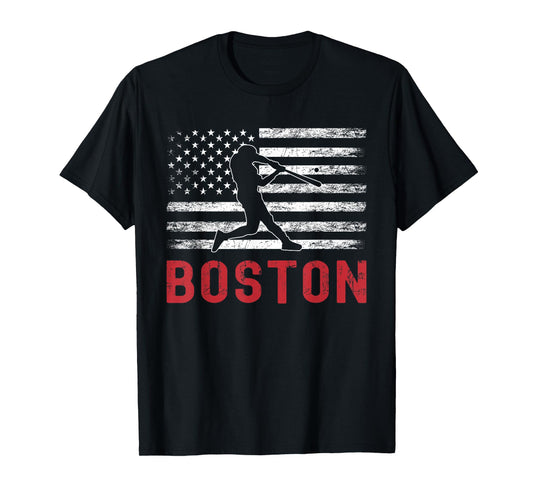 Boston Massachusetts American Flag Baseball Weathered T-Shirt