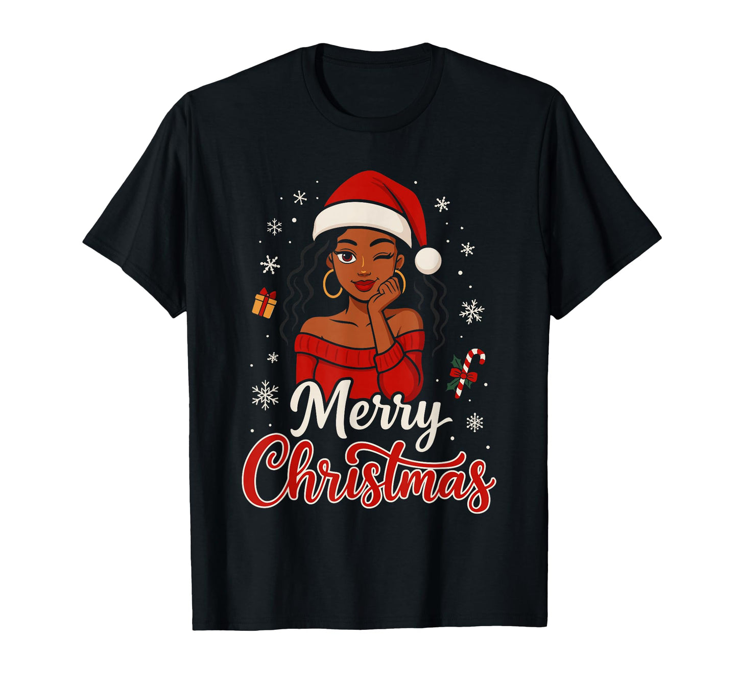 Cute Christmas African Costume for Girls, Black Mrs Santa T-Shirt