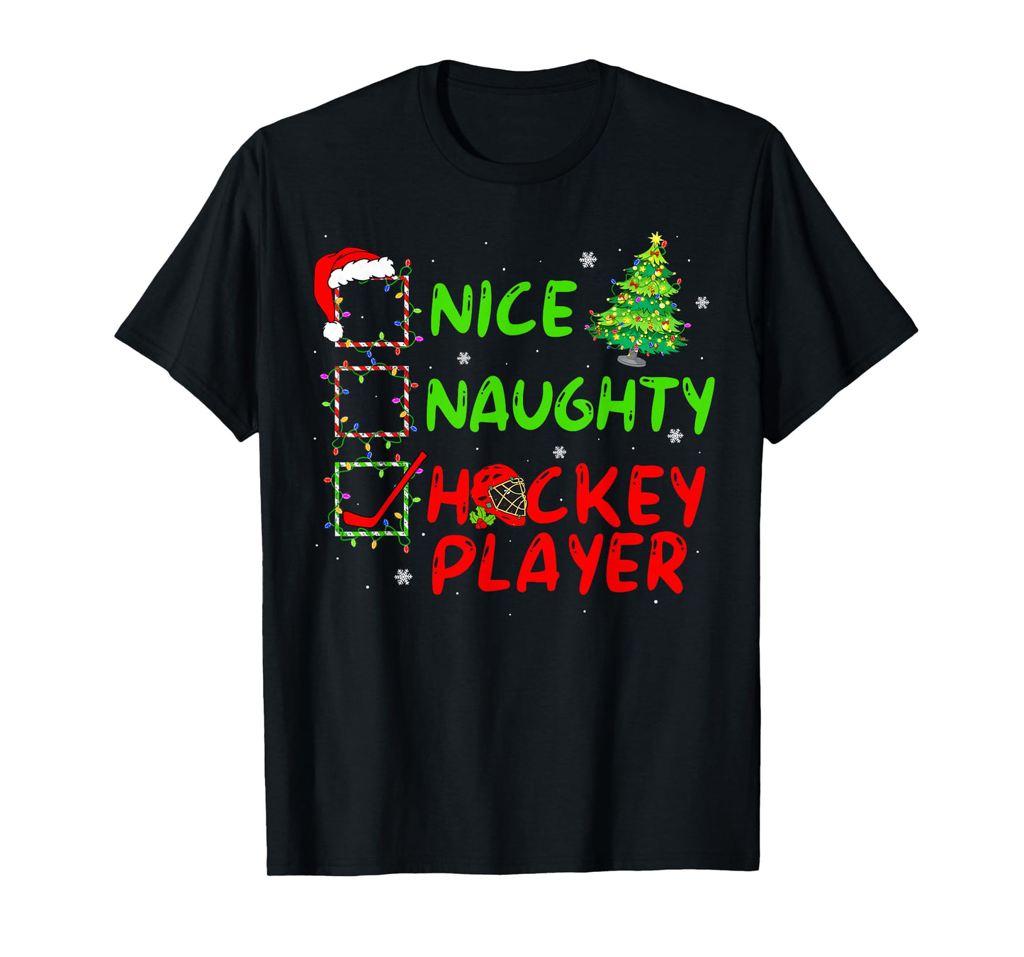 Nice Naughty Hockey Player Check List Christmas Santa Claus T-Shirt