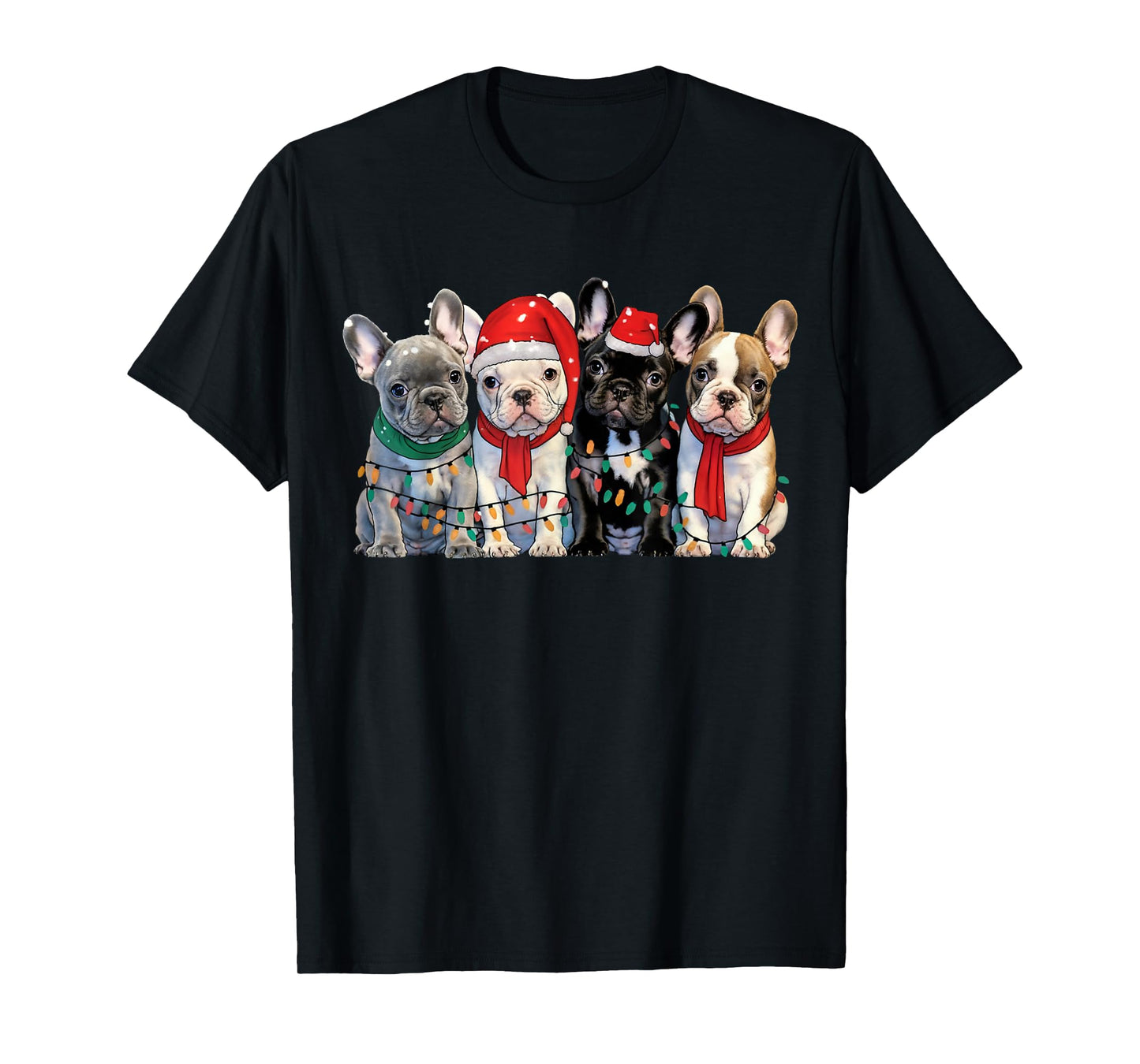 French Bulldog Christmas Lights Xmas Dog Men Women Kids T-Shirt