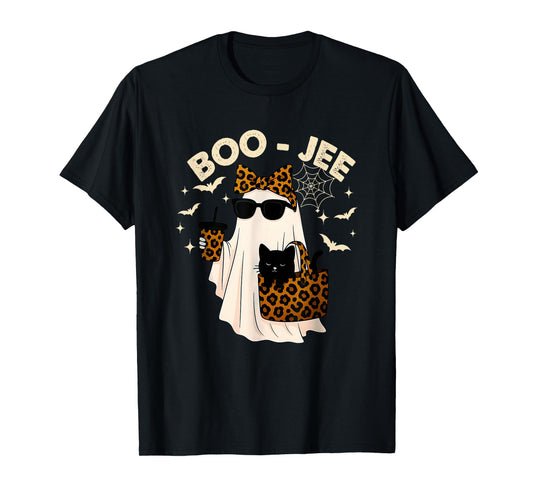 Coquette Leopard Ghost Coffee Boo-JEE Halloween Boujee Ghost T-Shirt