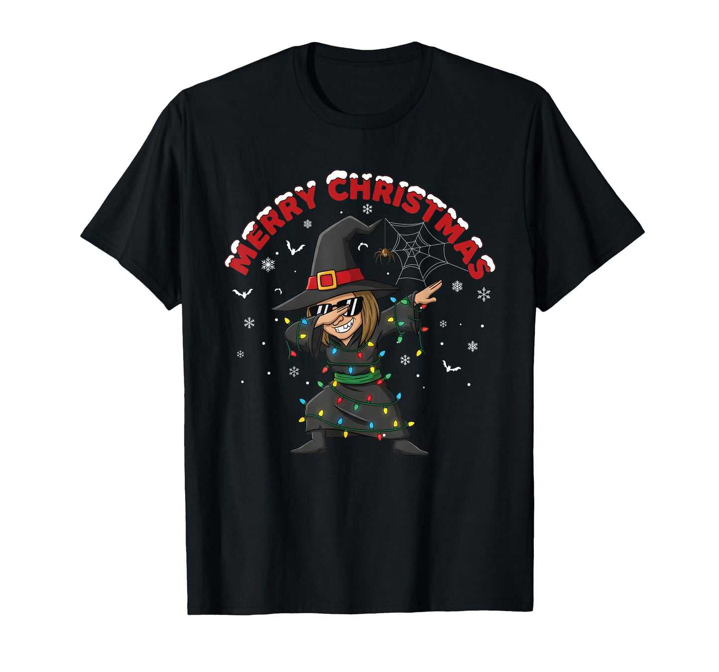 A Witch Dabbing Merry Christmas Snowflakes Halloween Lover T-Shirt