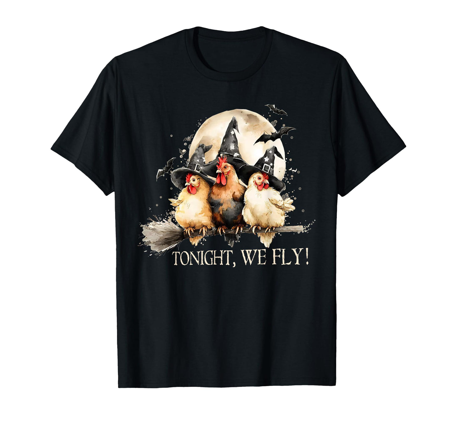 Tonight We Fly Chicken Witch Farm Halloween Spooky Season T-Shirt