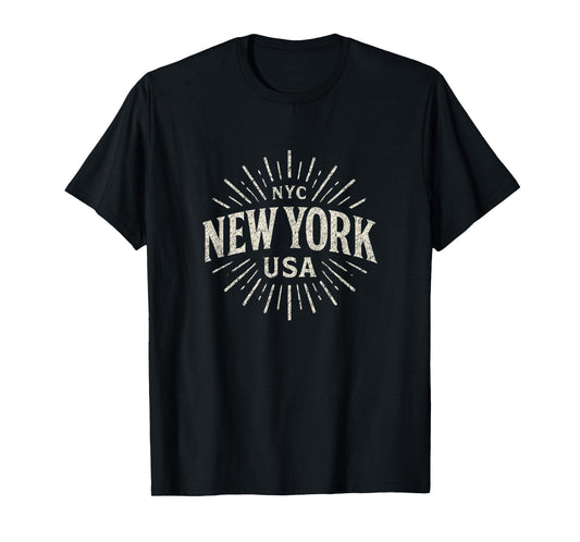 New York NYC USA Vintage Sunburst Distressed Retro Graphic T-Shirt