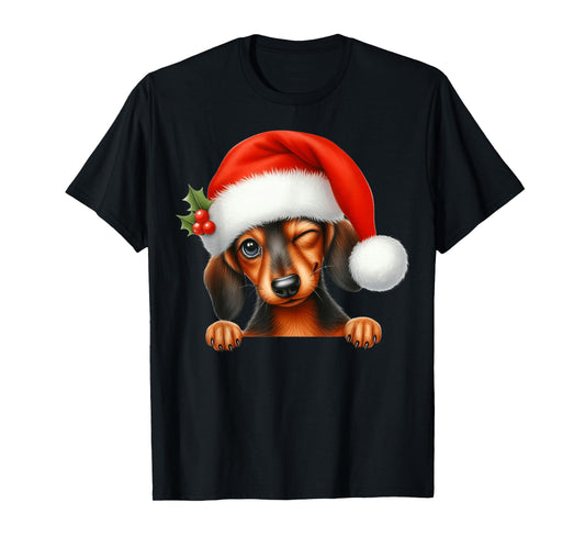 Dachshund Dog Christmas Santa Hat Dog Mom Dad T-Shirt
