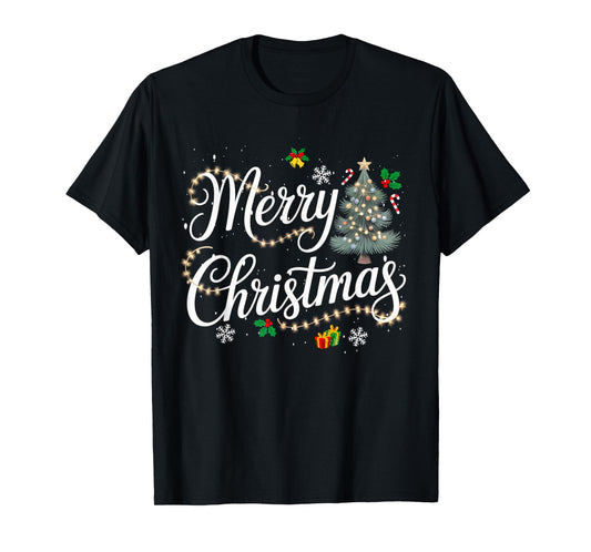 Merry Christmas Lights Red Santa Hat Xmas Men Women Kid T-Shirt