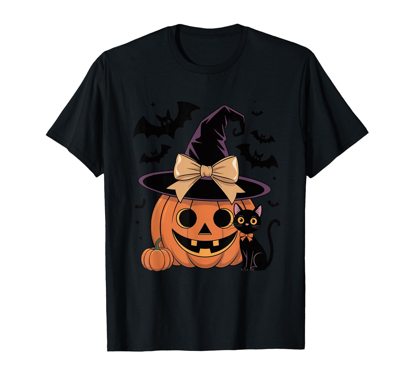 Fall Season Pumpkin Witch Hat Bow Halloween T-Shirt
