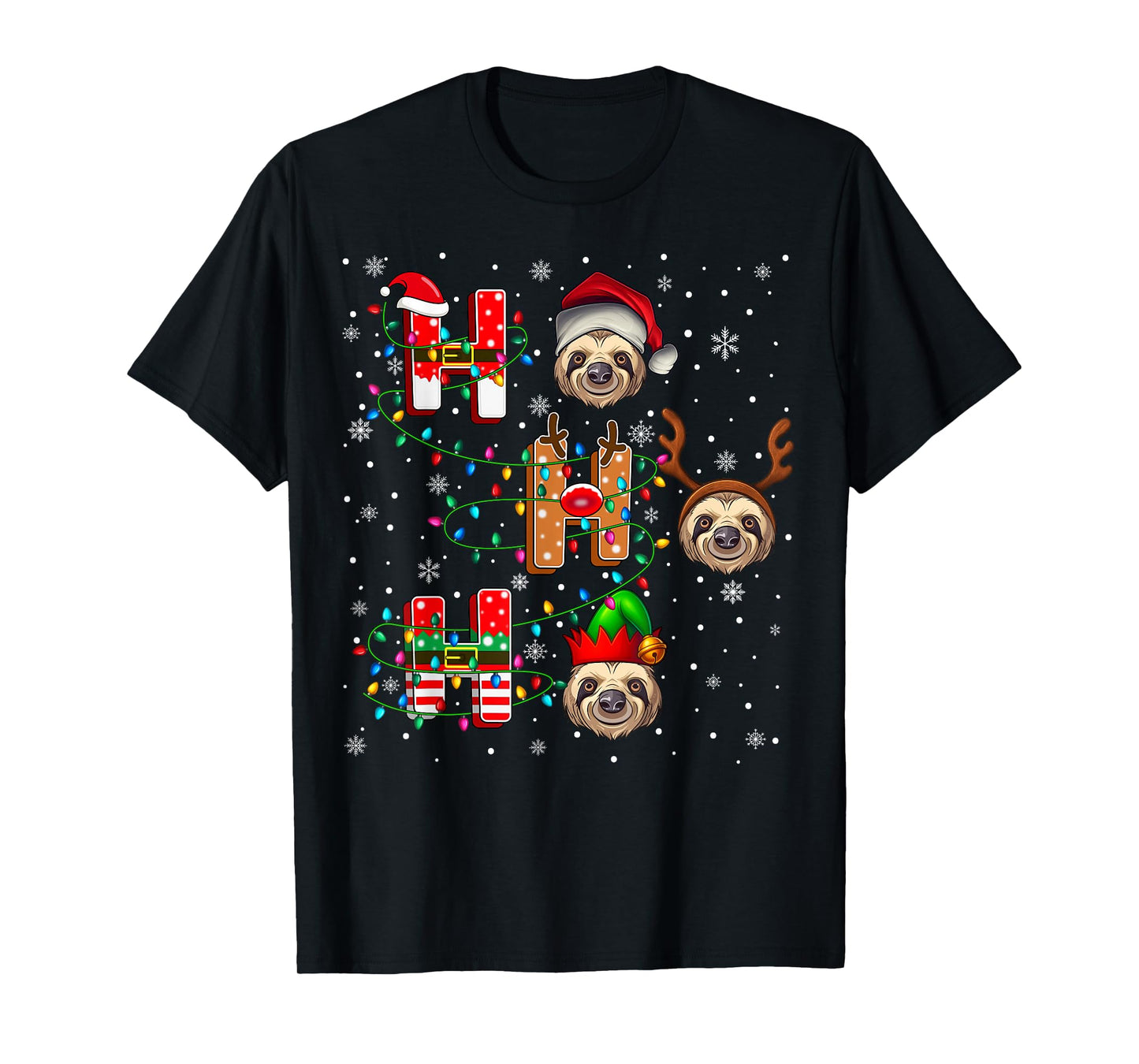 Ho Ho Ho Santa Reindeer Hat Elf Sloth Animal Christmas T-Shirt