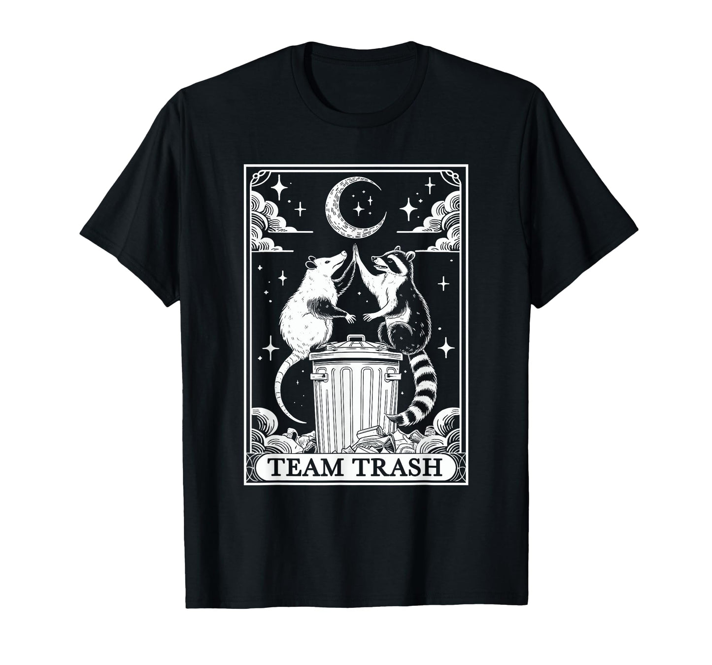 Tarot Card Vintage Team Trash Crescent Moon Opossum Raccoon T-Shirt