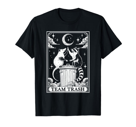 Tarot Card Vintage Team Trash Crescent Moon Opossum Raccoon T-Shirt