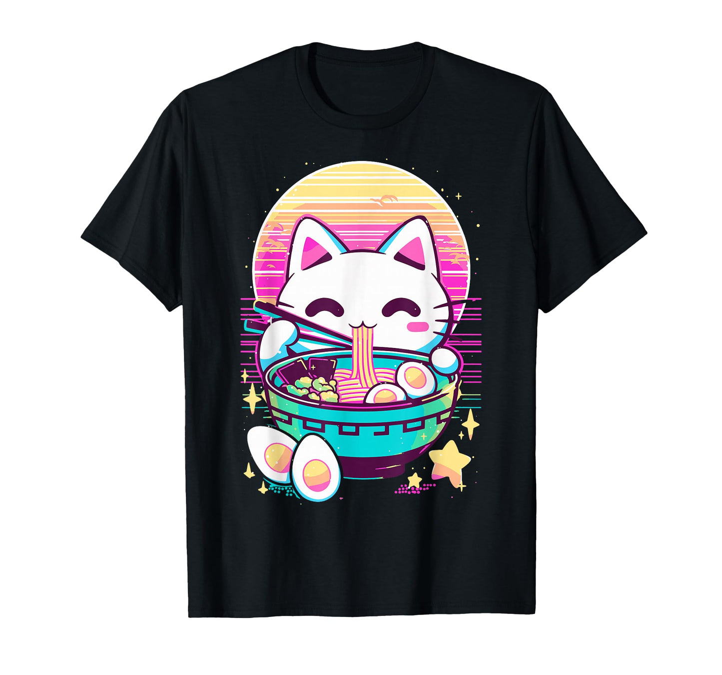 Anime Cat Eating Ramen Japanese Ramen Cat Japan T-Shirt