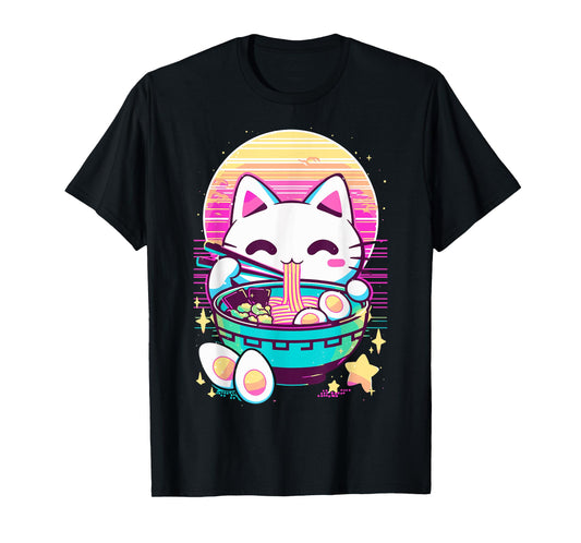Anime Cat Eating Ramen Japanese Ramen Cat Japan T-Shirt
