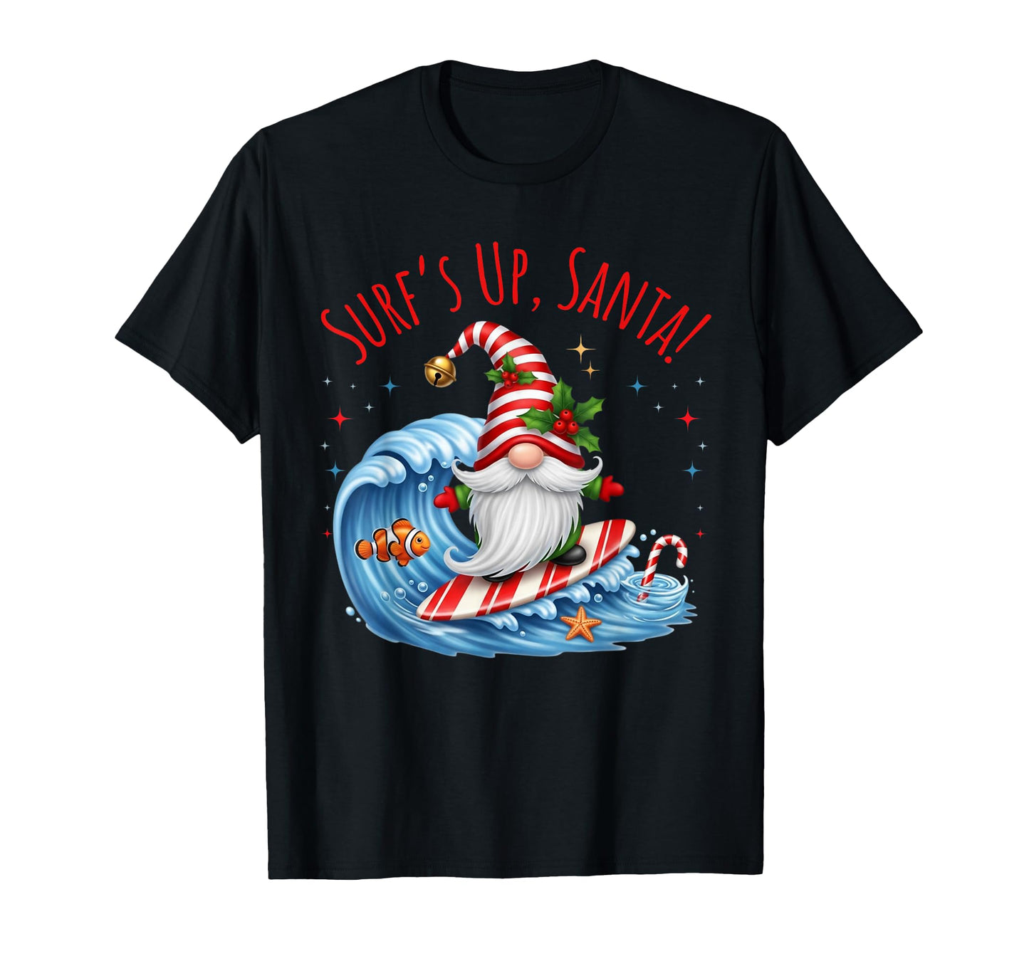 Surf's Up Santa Funny Christmas Gnome T-Shirt