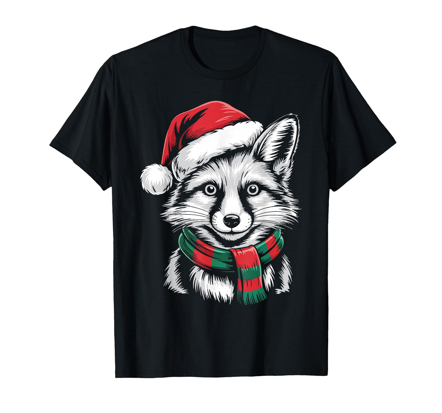 Fox Xmas Santa Hat Scarf Christmas Costume T-Shirt