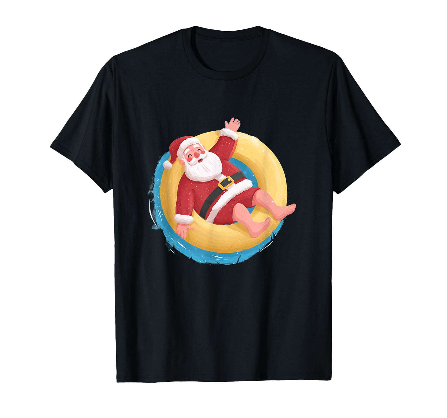 Funny Lazy Christmas Graphic in Pool Ring with Santa T-Shirt