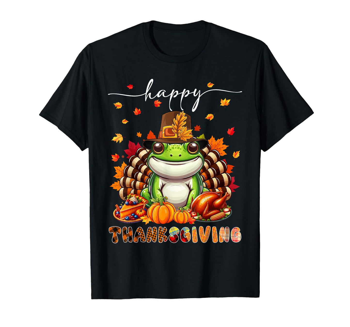 Happy Thanksgiving Frog Costume Turkey Fall Leaves Food T-Shirt