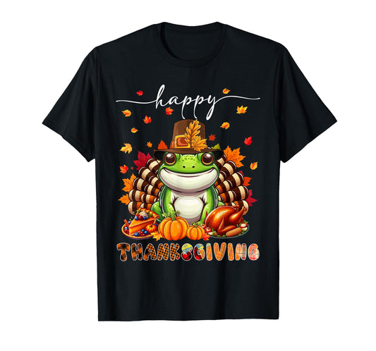 Happy Thanksgiving Frog Costume Turkey Fall Leaves Food T-Shirt