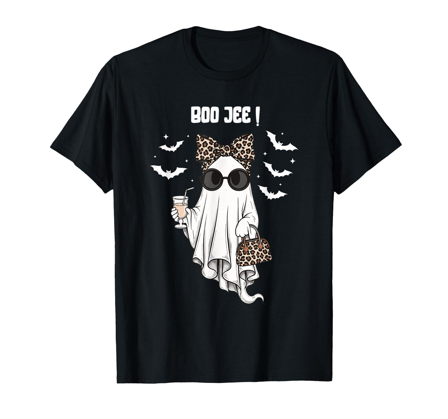Coquette Leopard Ghost Coffee Boo-JEE Halloween Boujee Ghost T-Shirt