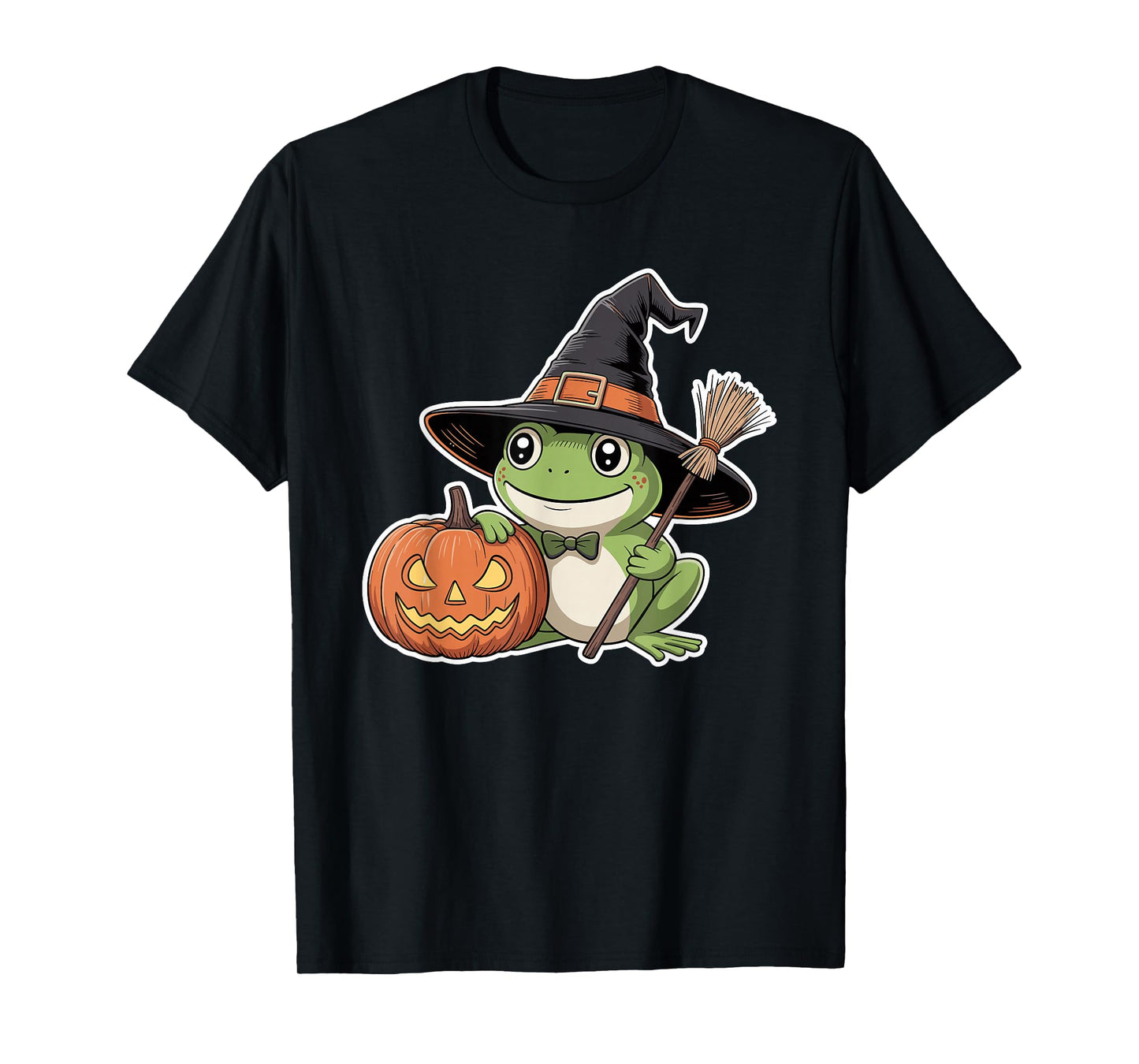 Cute Frog Witch Pumpkin Halloween Spooky Season Design T-Shirt