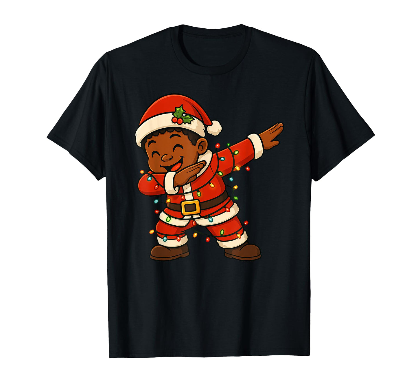 Funny Black Kid Merry Christmas Dabbing Santa Xmas Boys Girl T-Shirt