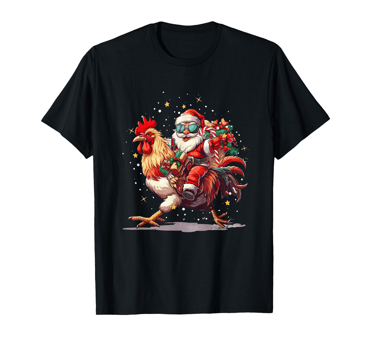 Christmas Lights Santa Hat Xmas Funny Santa Riding Chicken T-Shirt