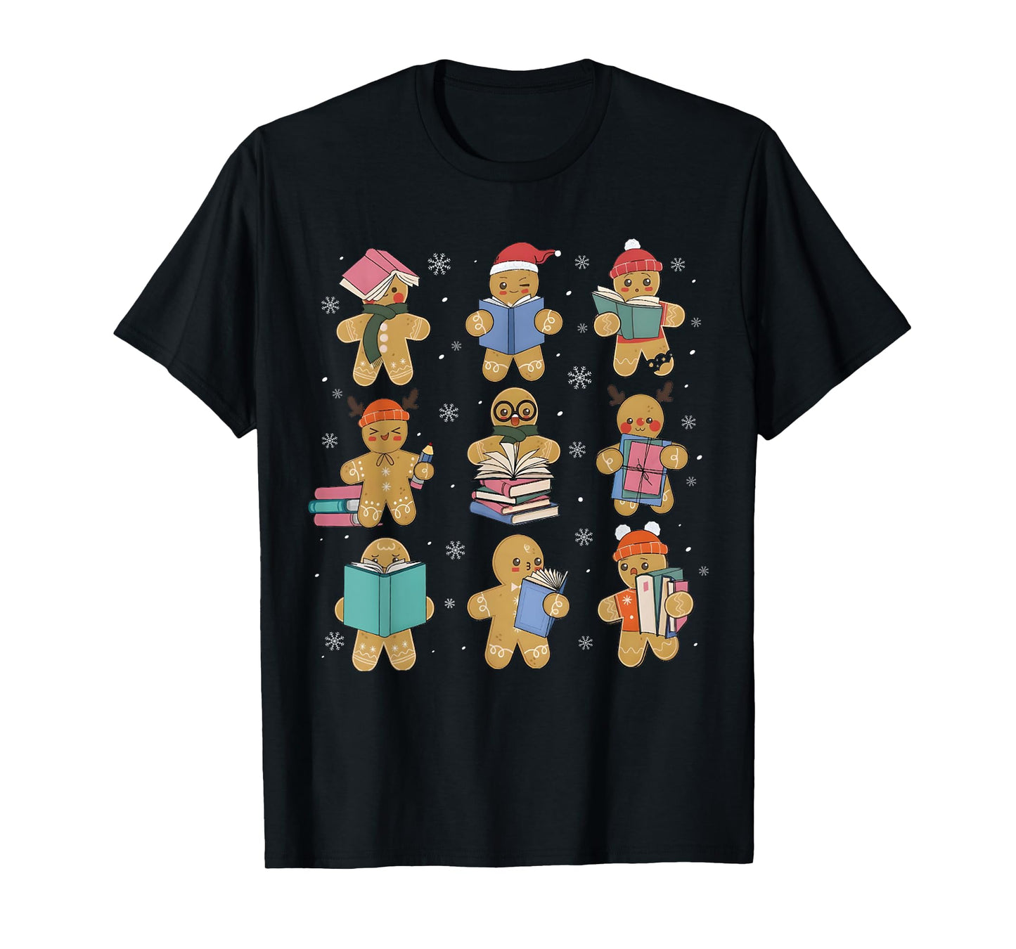 Christmas Library Gingerbread Man Books Lover Bookworm Gifts T-Shirt
