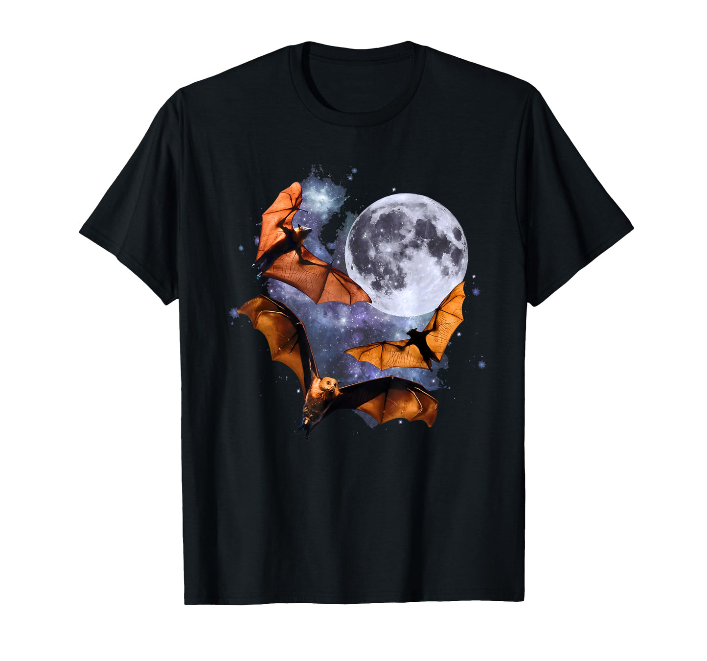 Three Bats At The Moon Vintage 90s Flying Bats Weird Cursed T-Shirt