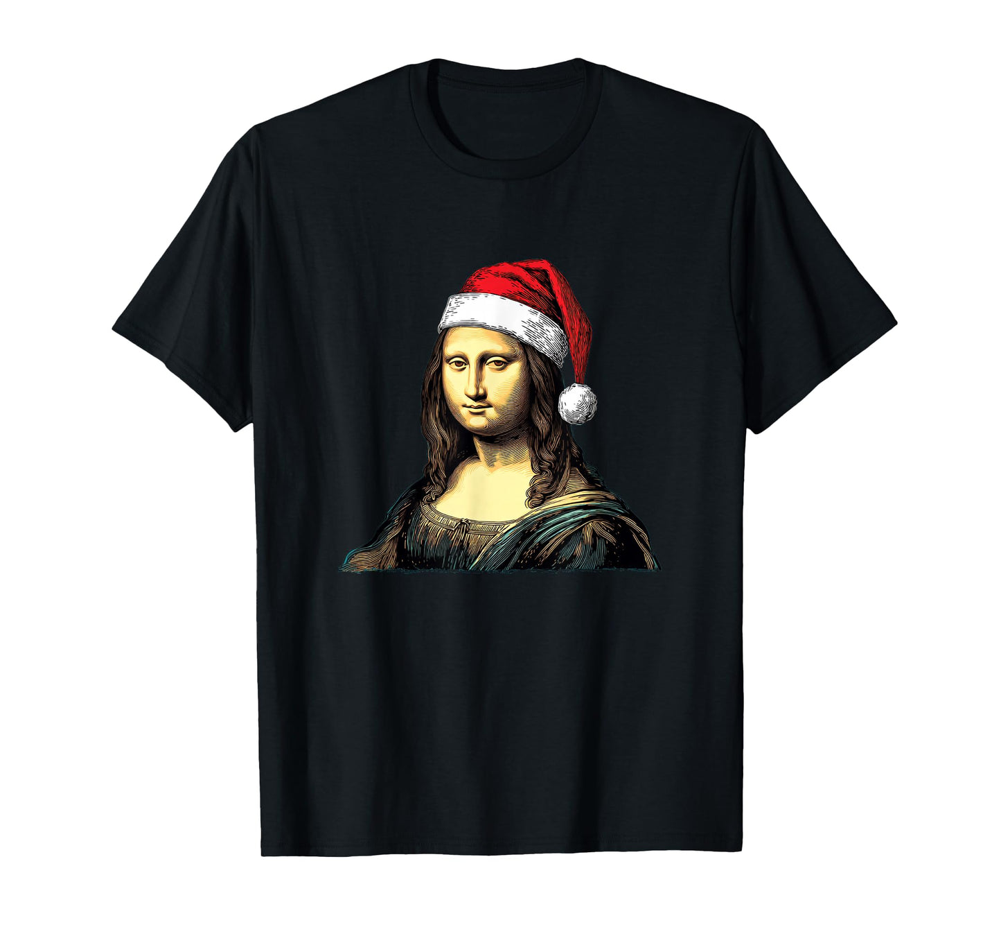 Christmas Mona Lisa with Santa Claus Hat Costume T-Shirt