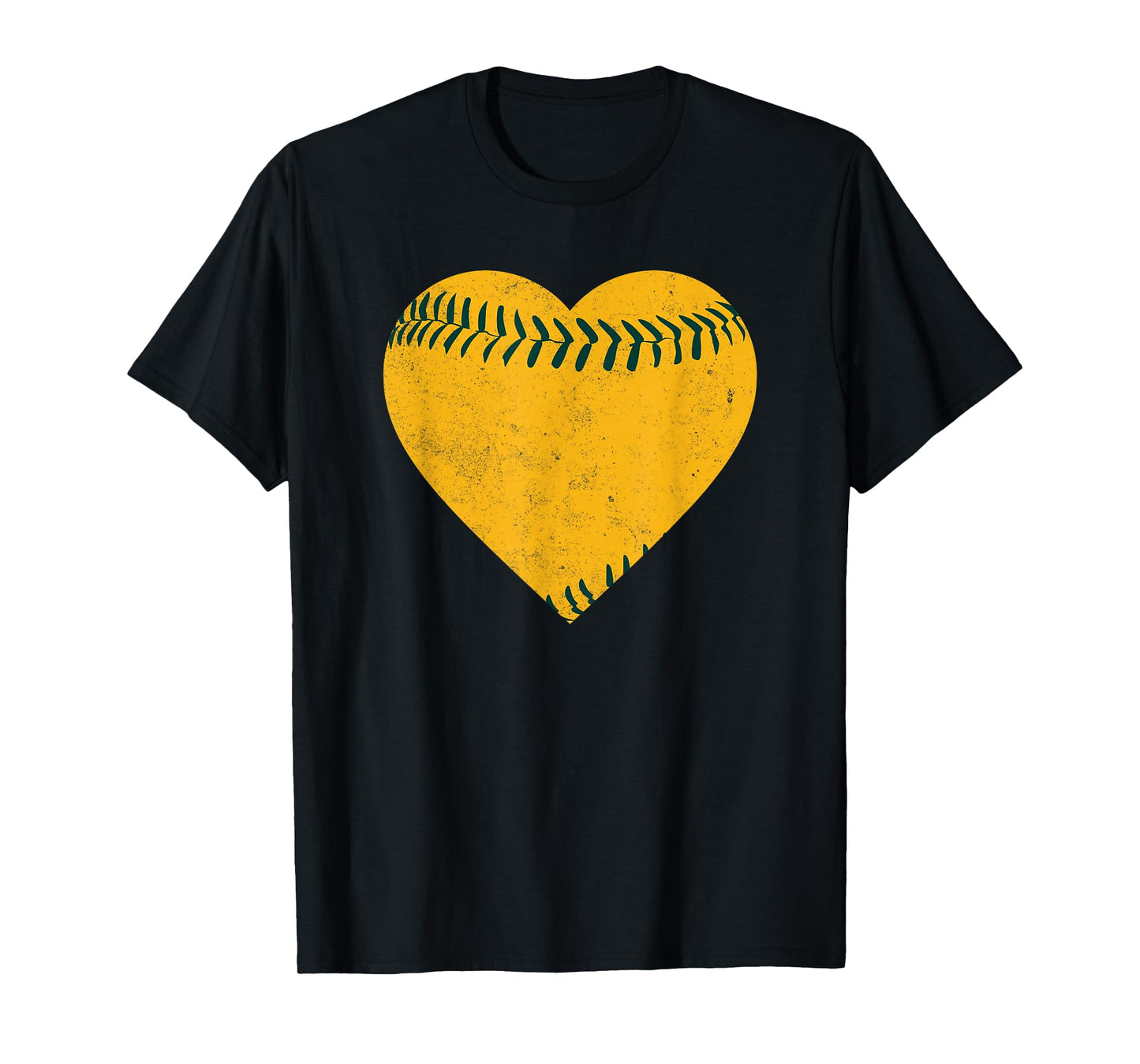 Vintage Gold and Green Baseball Heart T-Shirt