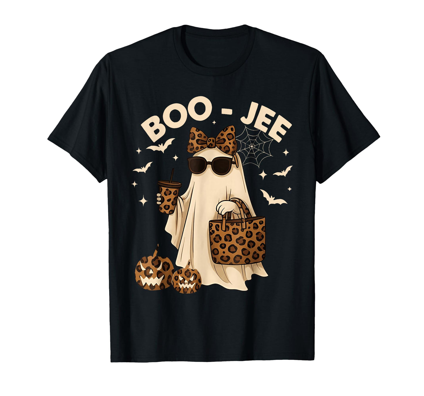 Coquette Leopard Ghost Coffee Boo-JEE Halloween Boujee Ghost T-Shirt