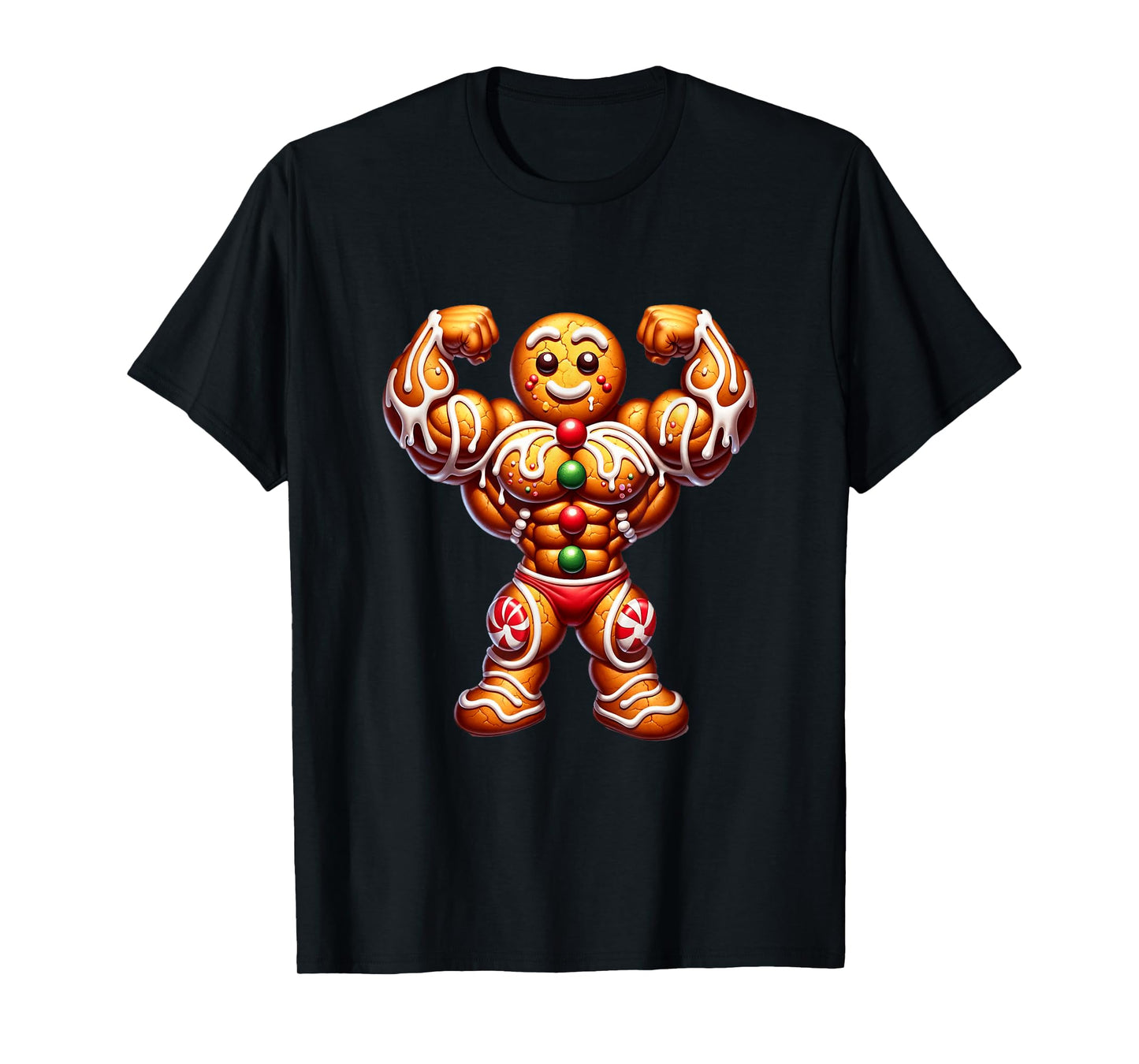 Fitness X-Mas Holiday Bodybuilding Men Women Tees Unisex-Adult Black Cartoon Holiday Workout T-Shirt Small
