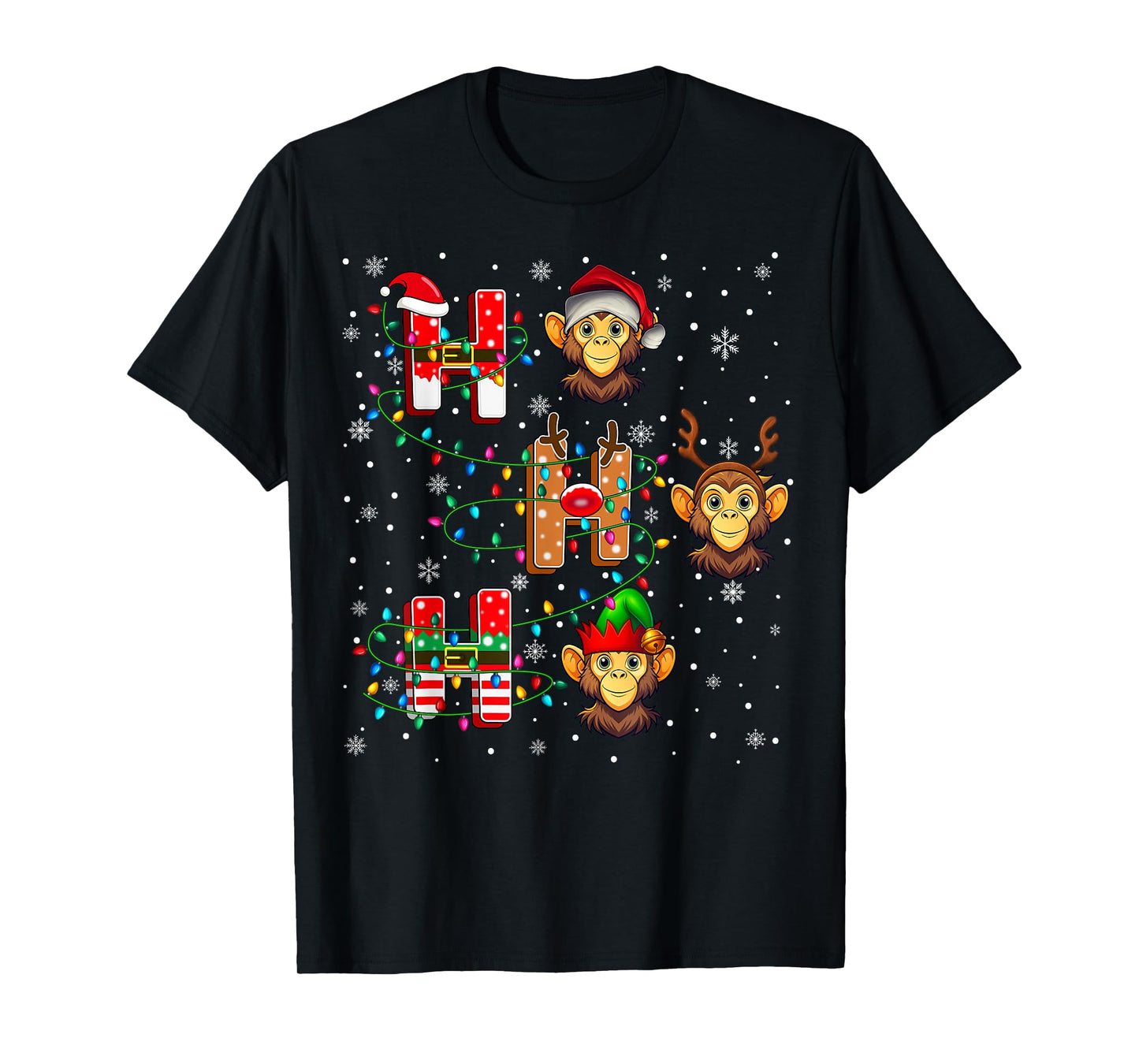 Ho Ho Ho Santa Reindeer Hat Monkey Animal Christmas T-Shirt