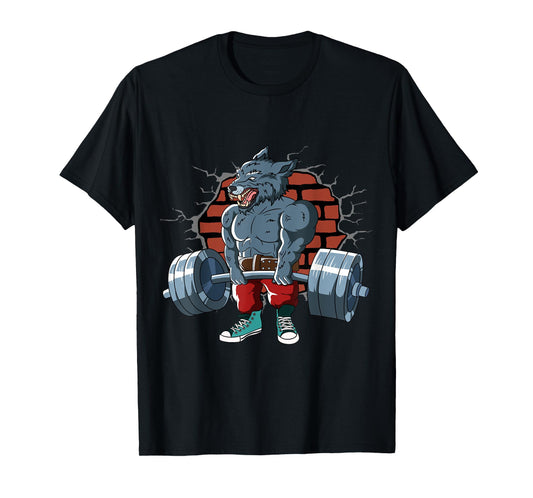 Fitness Alpha Wolf doing Deadlift Workout Training Gym T-Shirt