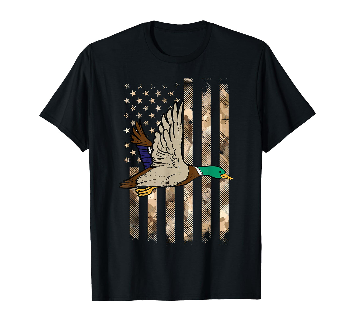 Duck Camo US Flag Vintage Patriotic Hunter Men Women Kids T-Shirt