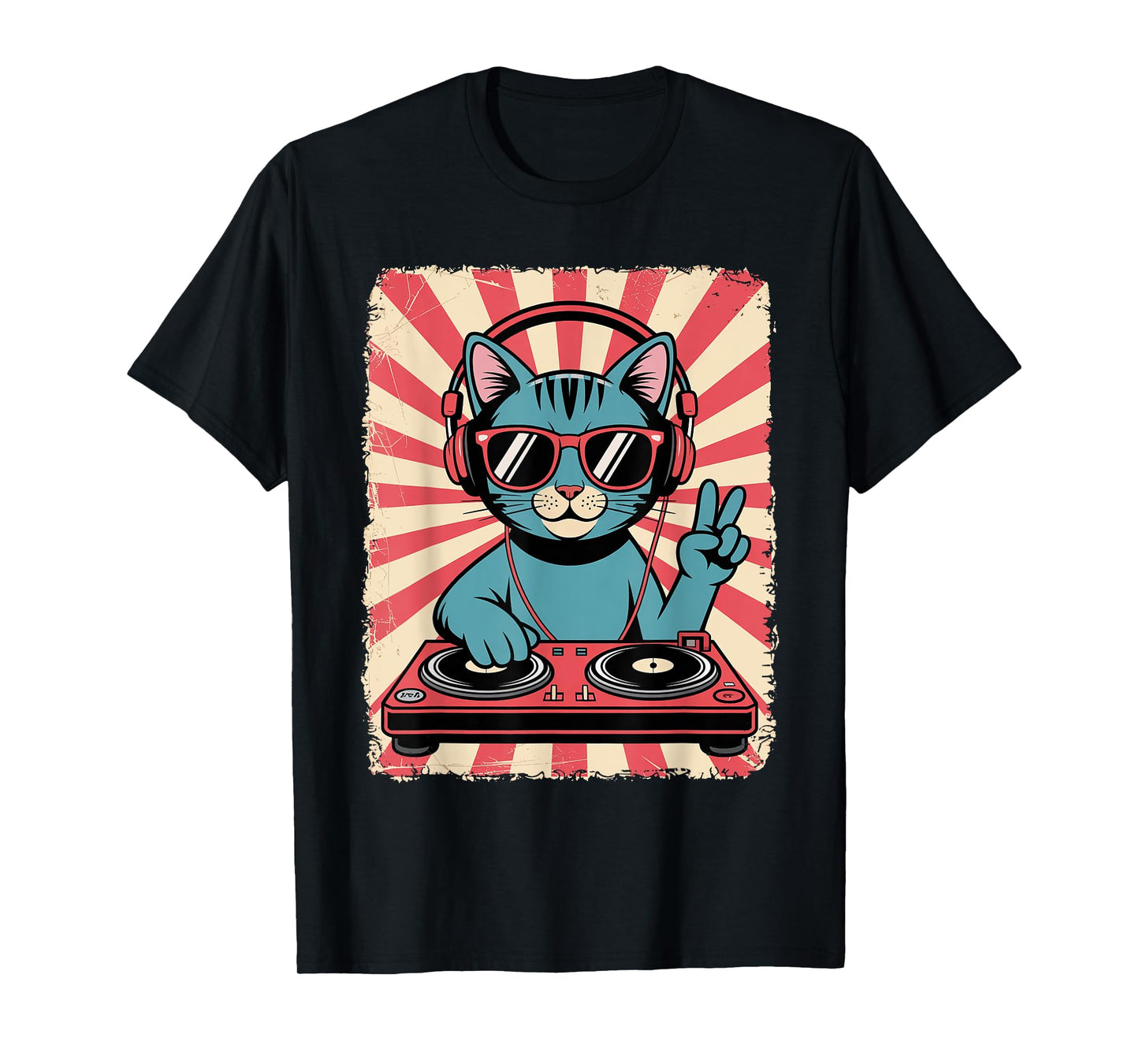 Vintage DJ Cat Retro Disco Music Toddler Boys Girls Kids T-Shirt