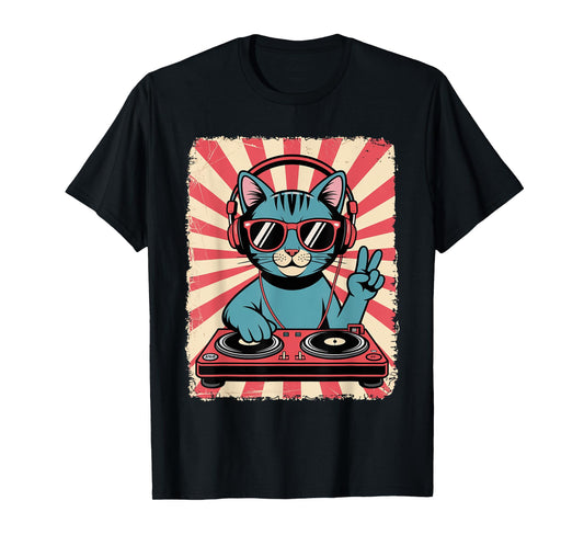 Vintage DJ Cat Retro Disco Music Toddler Boys Girls Kids T-Shirt