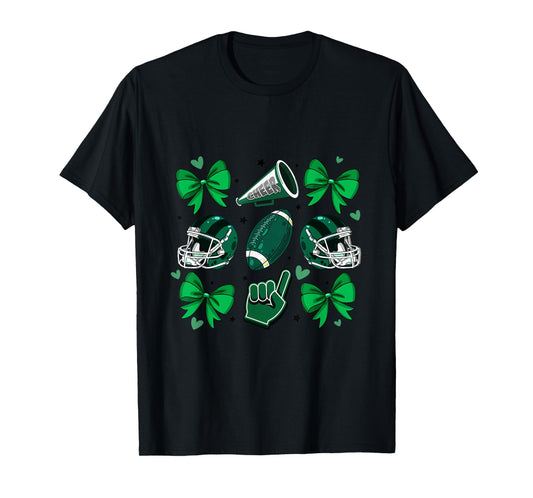 Football Cheer Mom Sister Coquette Bow Game Day Green Women T-Shirt