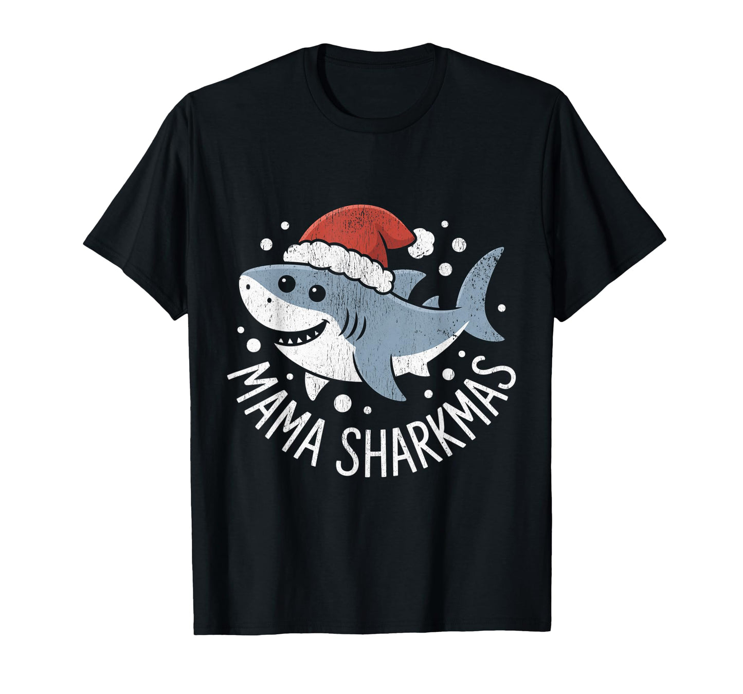 Mama Sharkmas Funny Shark Santa Hat Ugly Christmas Sweater T-Shirt