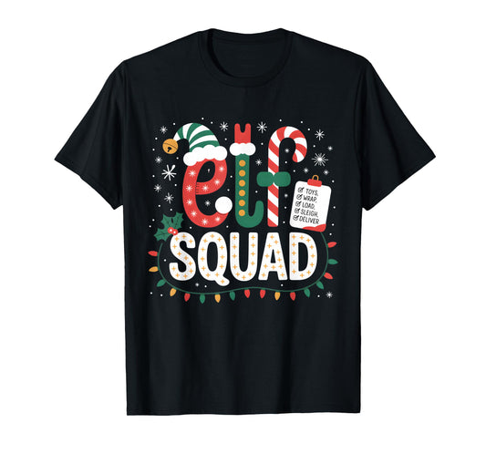 Elf Squad Santa Checklist Christmas Lights Family Kids Women T-Shirt