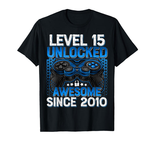 Level 15 Unlocked 15 Year Old Gifts Boys 15th Birthday Boy T-Shirt