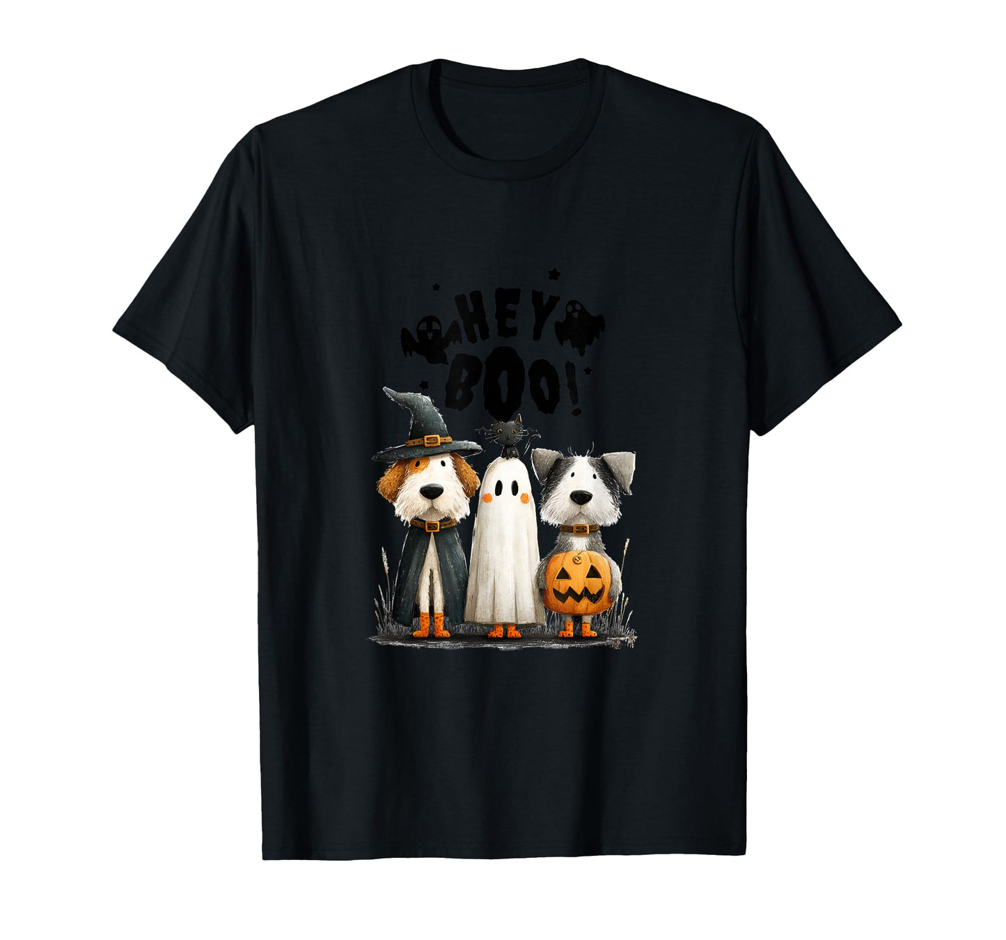 Whimsical Halloween Cat and Dog in Costume Design T-Shirt