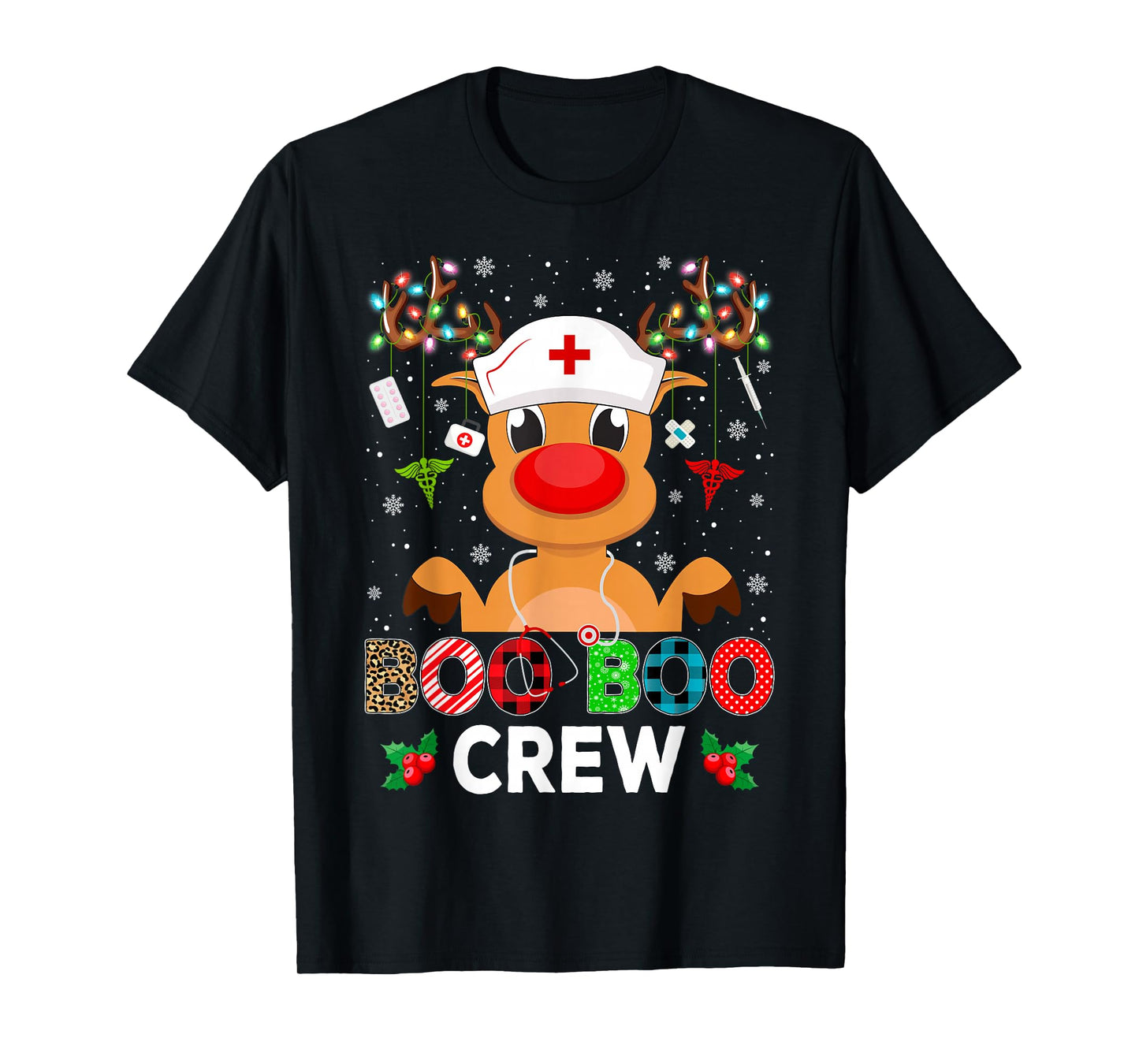 Nurse Boo Crew Reindeer Nurse Christmas Pajamas T-Shirt