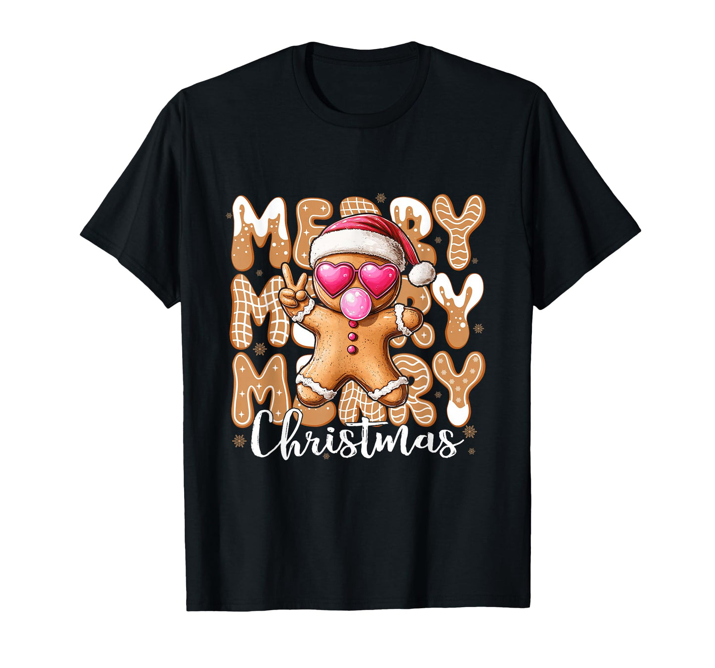 Gingerbread Merry Christmas Santa hat Heart Peace Cookie T-Shirt